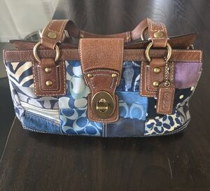 Coach Multicolor Patchwork Denim Shoulder Bag